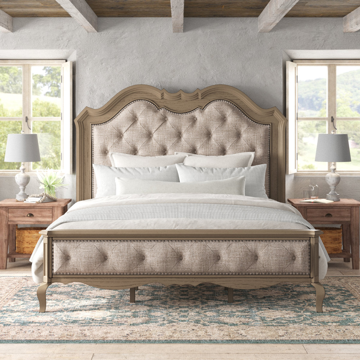 Furnishiaa Upholstered Fabric Bed Frame with Headboard