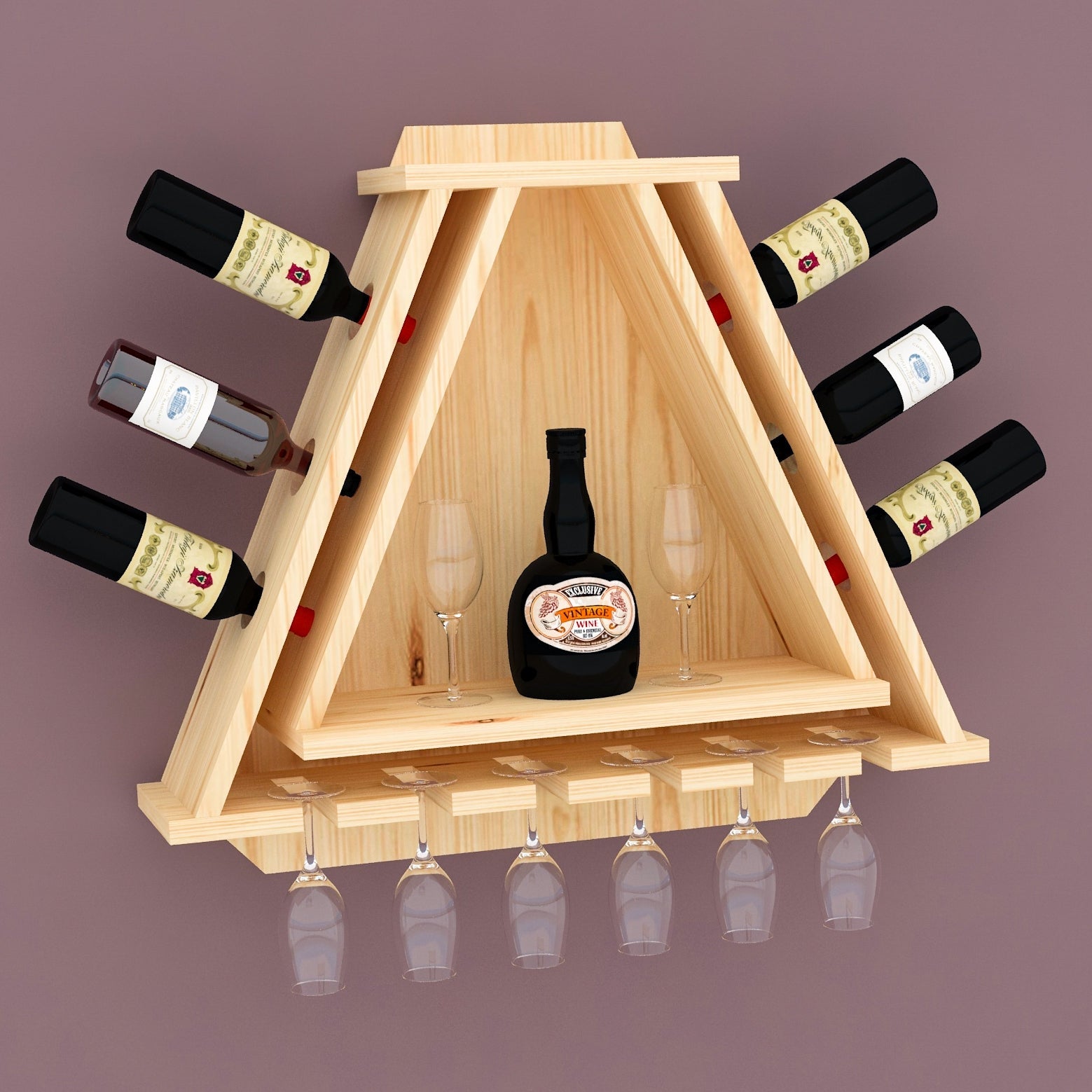 Triangle Shape Solid Sheesham Wood Wine Stand With Glass Cabinet - Furnishiaa -  - 