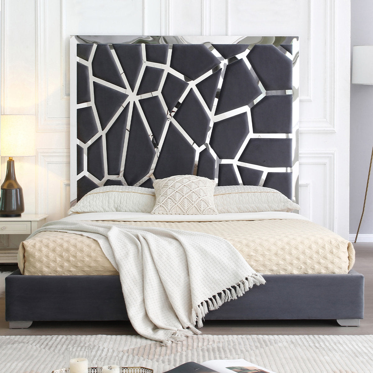 Furnishiaa Contemporary Upholstered Metal Platform Bed