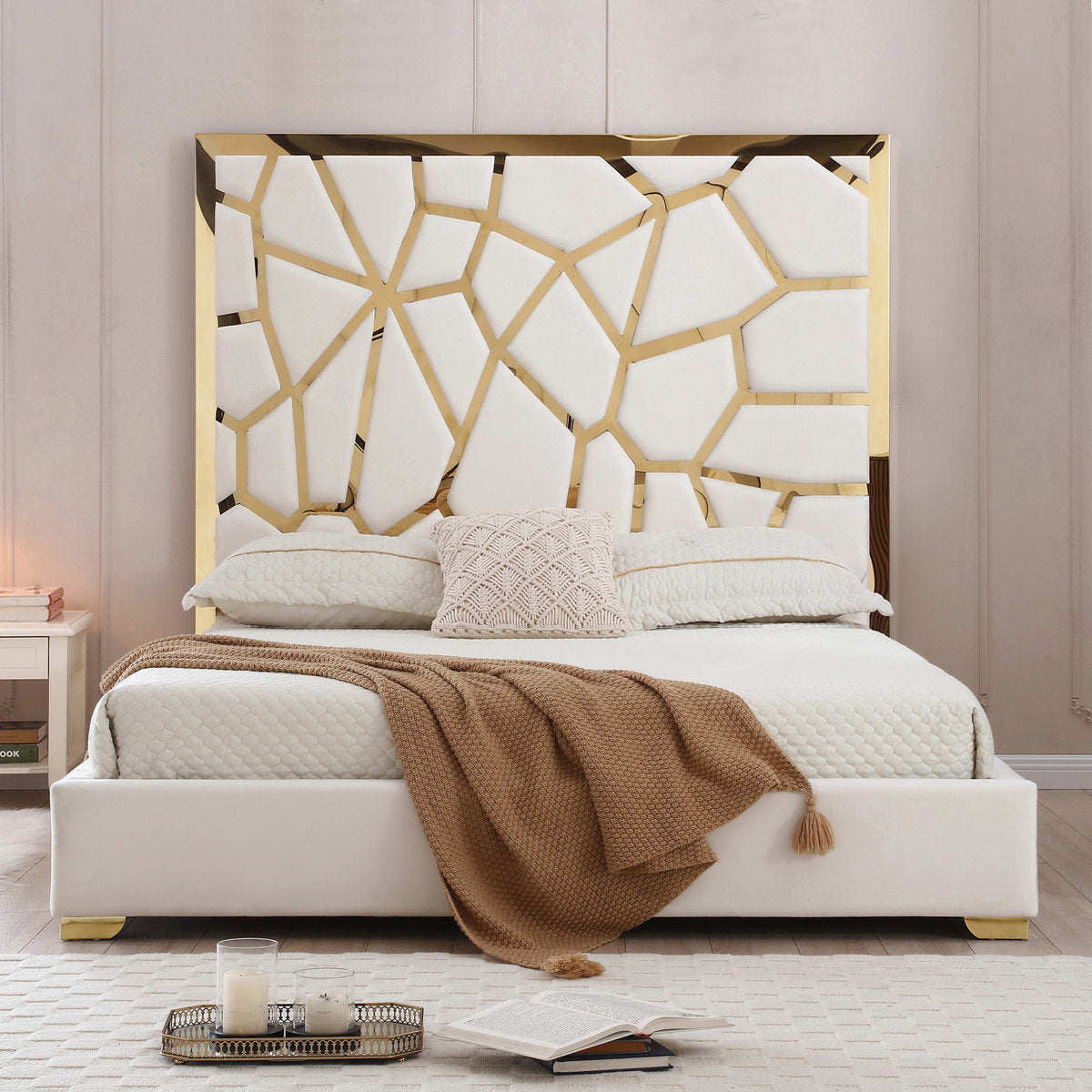 Furnishiaa Contemporary Upholstered Metal Platform Bed