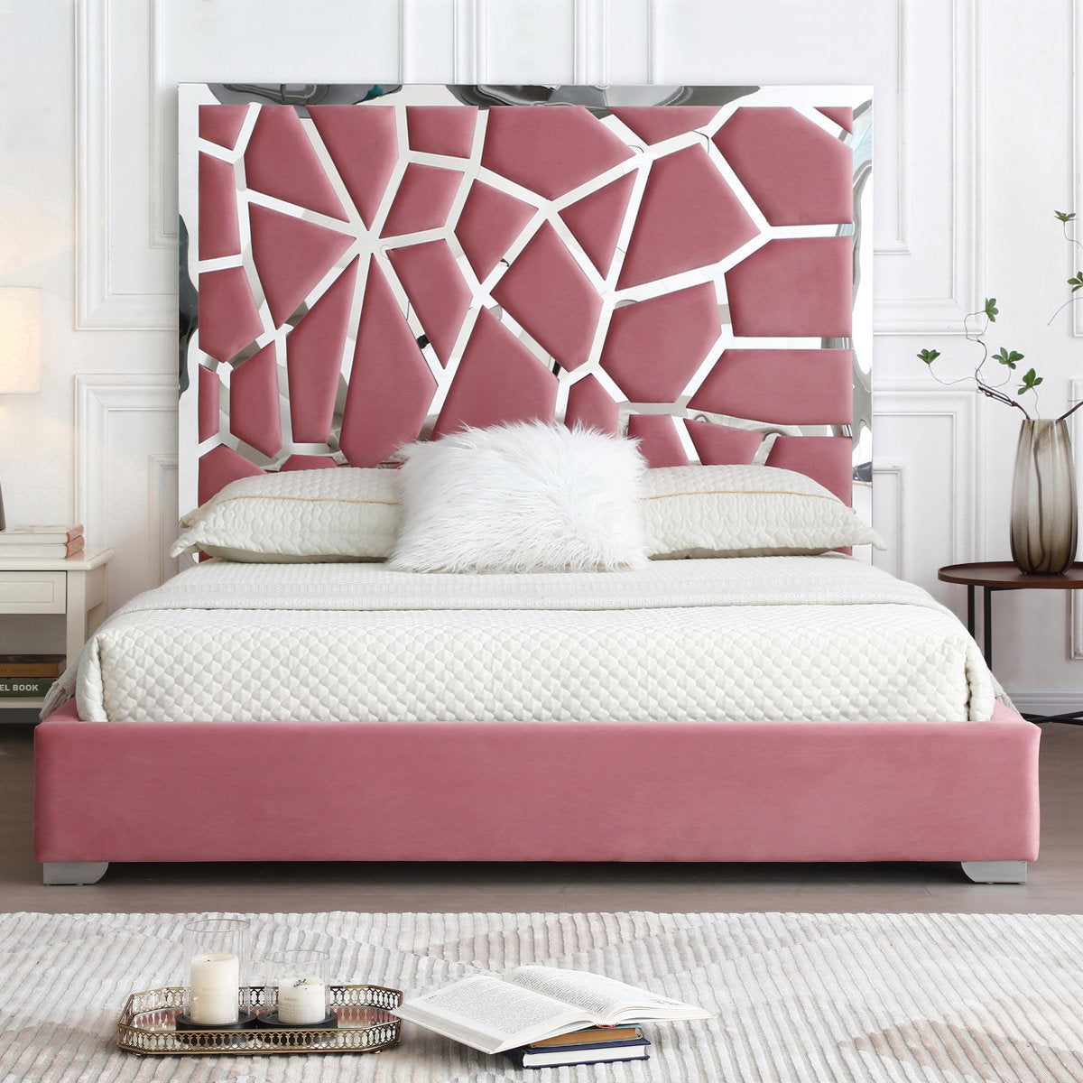 Furnishiaa Contemporary Upholstered Metal Platform Bed