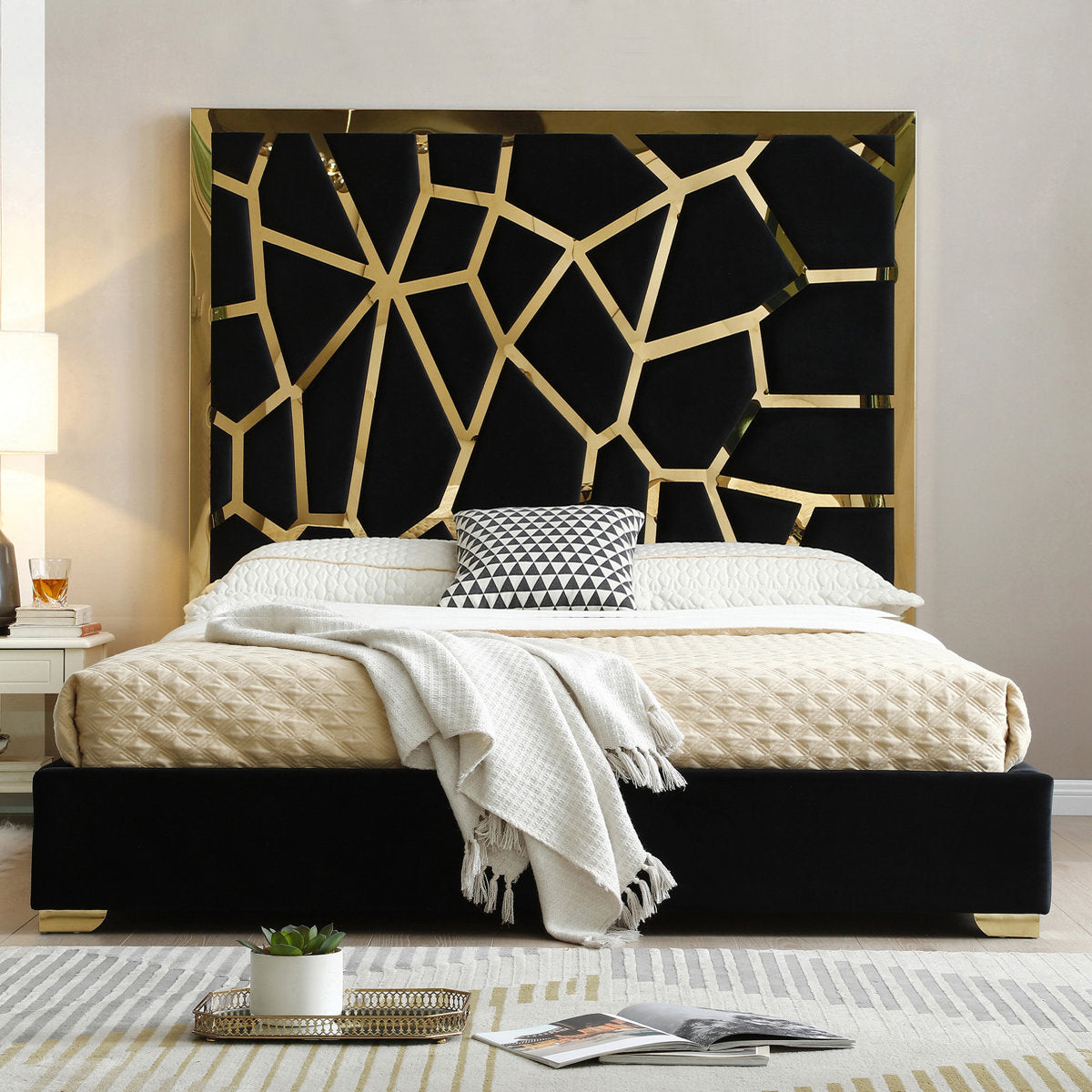Furnishiaa Contemporary Upholstered Metal Platform Bed
