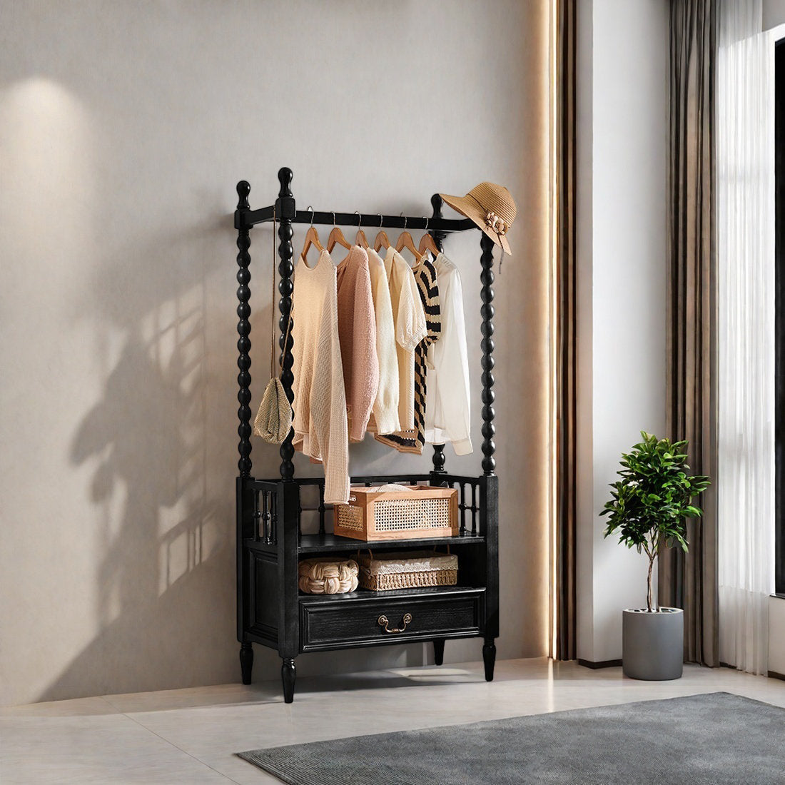 Furnishiaa Vintage Solid Wood Coat Rack with Storage
