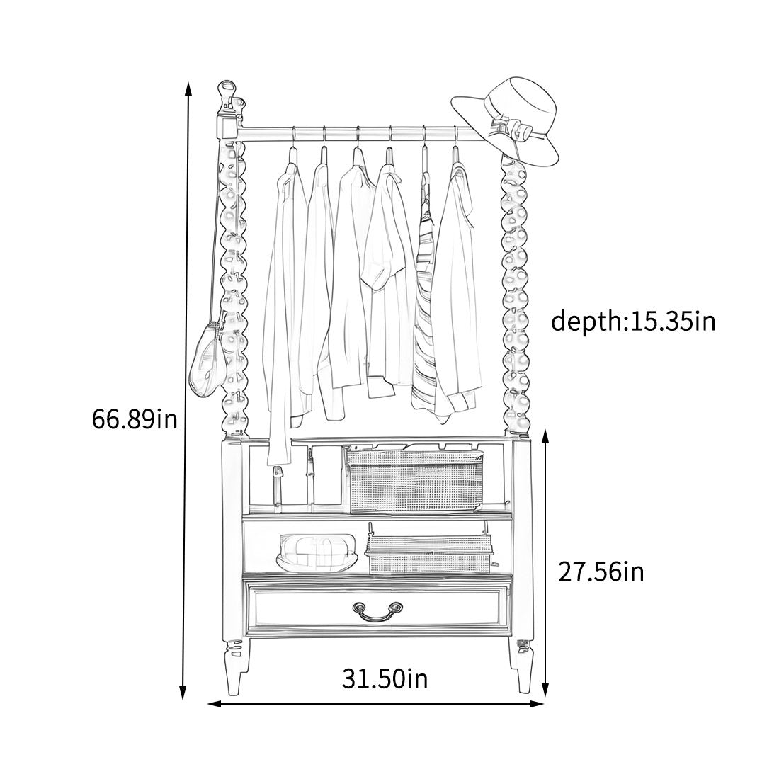 Furnishiaa Vintage Solid Wood Coat Rack with Storage