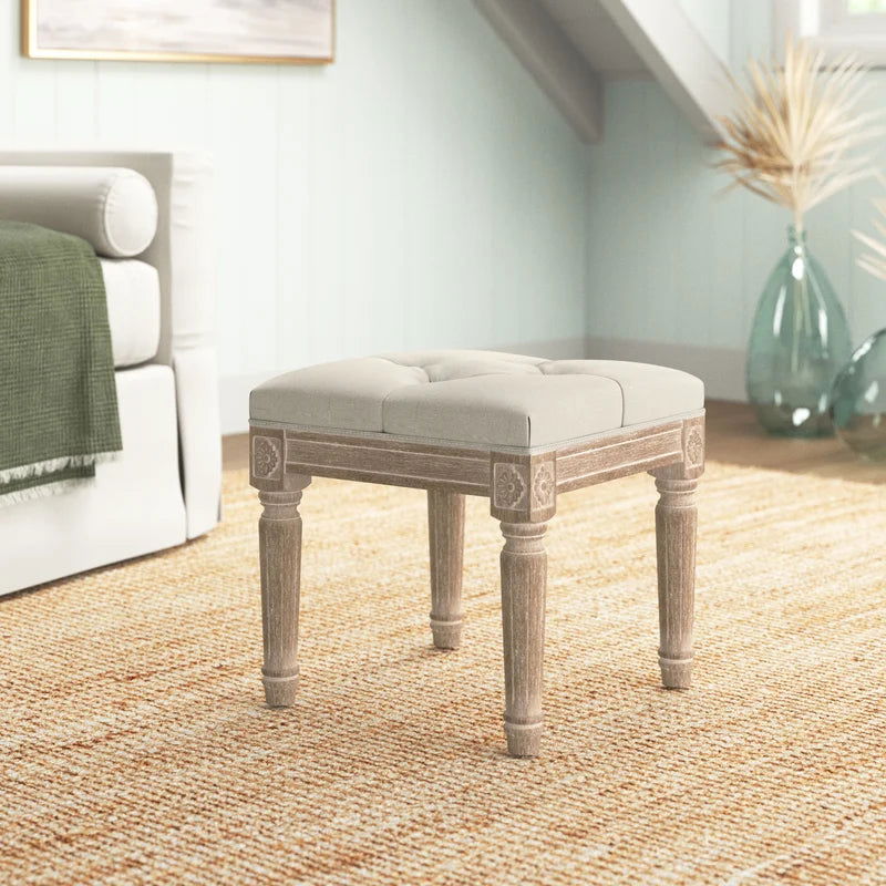 Vintage Solid Wood Distressed Upholstered Ottoman - Furnishiaa -  - 