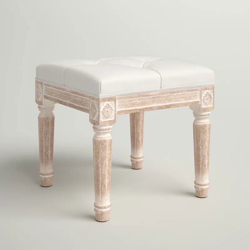 Vintage Solid Wood Distressed Upholstered Ottoman - Furnishiaa -  - 