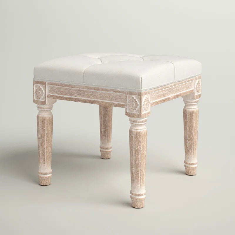 Vintage Solid Wood Distressed Upholstered Ottoman - Furnishiaa -  - 