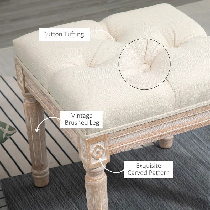 Vintage Solid Wood Distressed Upholstered Ottoman - Furnishiaa -  - 
