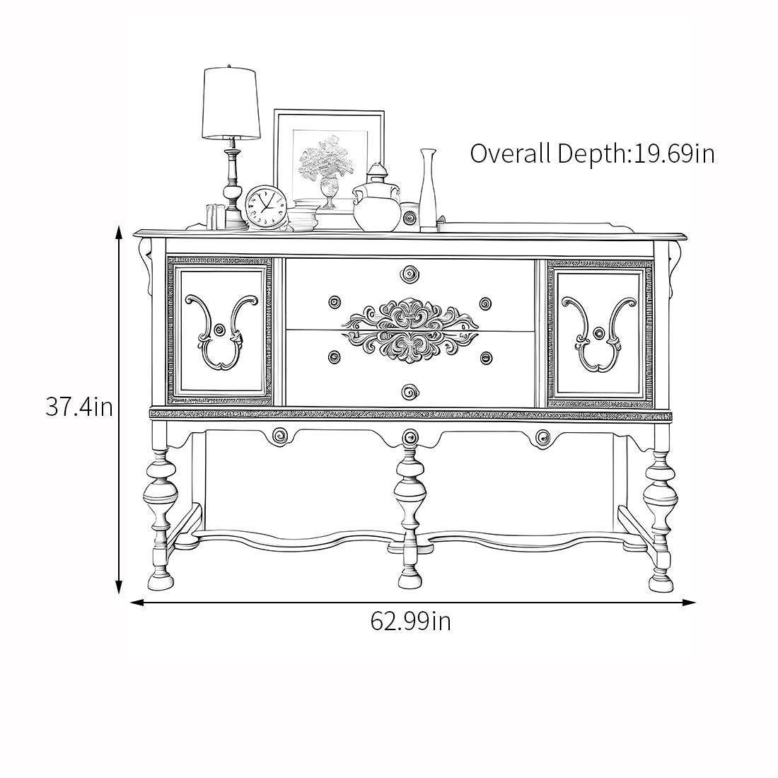 Furnishiaa Vintage Carved Wooden Sideboard Storage Cabinet