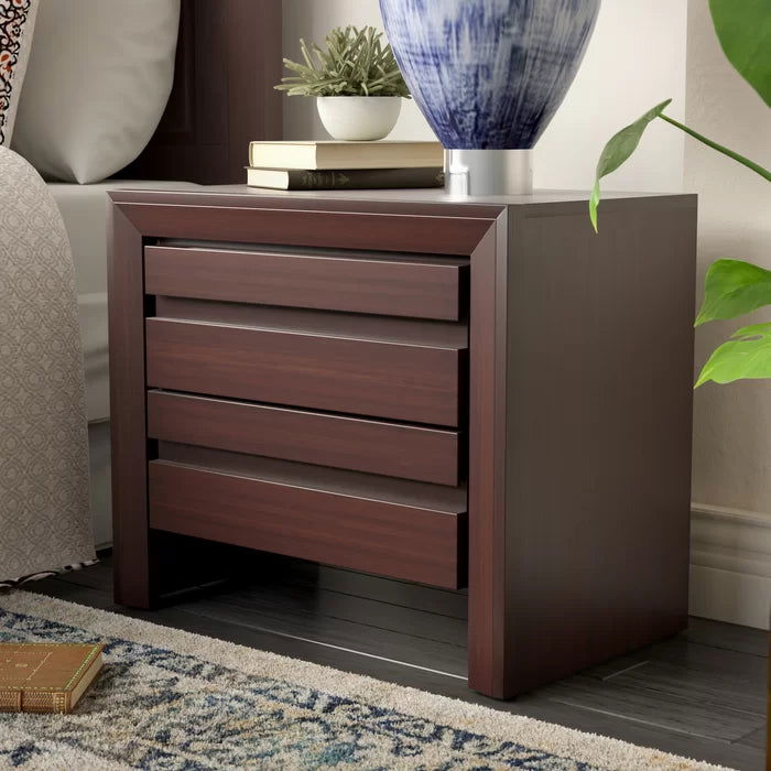 WRINKLE Designer Sheesham Wood Bedside Table In Walnut Matte - Furnishiaa -  - 