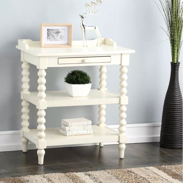 WRINKLE Designer White Sheesham Wood Bedside Table For Home - Furnishiaa -  - 