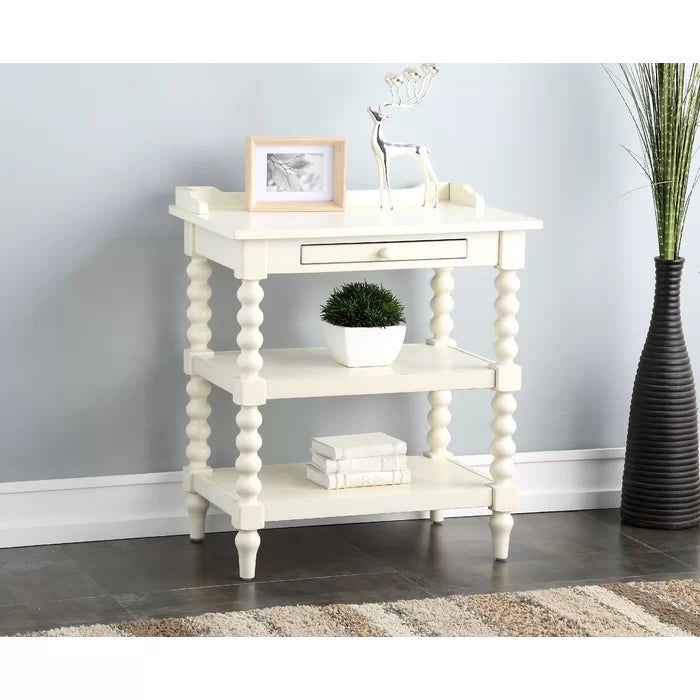 WRINKLE Designer White Sheesham Wood Bedside Table For Home - Furnishiaa -  - 