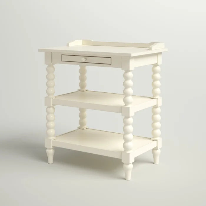 WRINKLE Designer White Sheesham Wood Bedside Table For Home - Furnishiaa -  - 