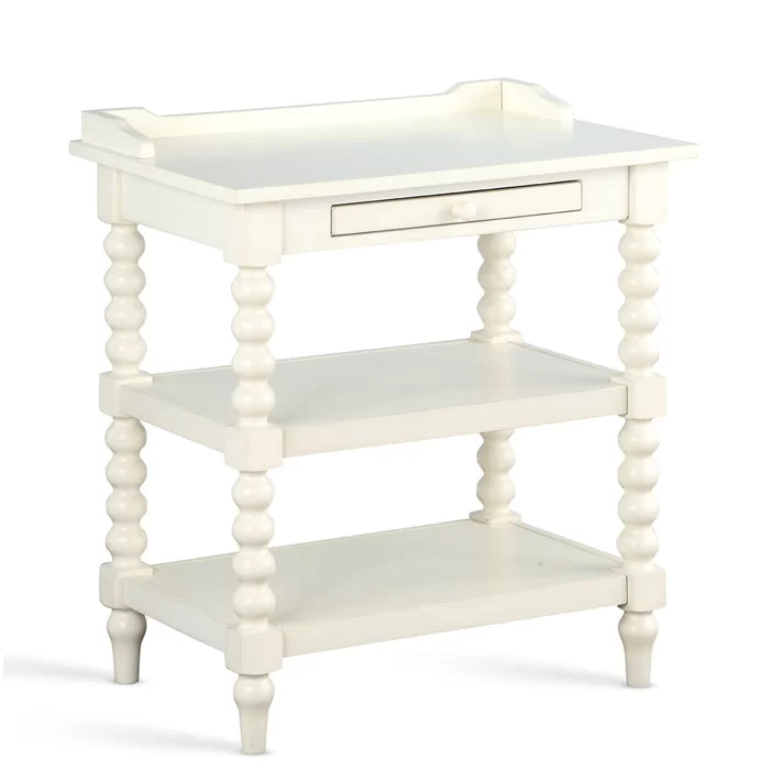 WRINKLE Designer White Sheesham Wood Bedside Table For Home - Furnishiaa -  - 