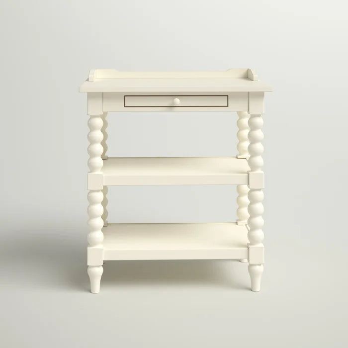 WRINKLE Designer White Sheesham Wood Bedside Table For Home - Furnishiaa -  - 