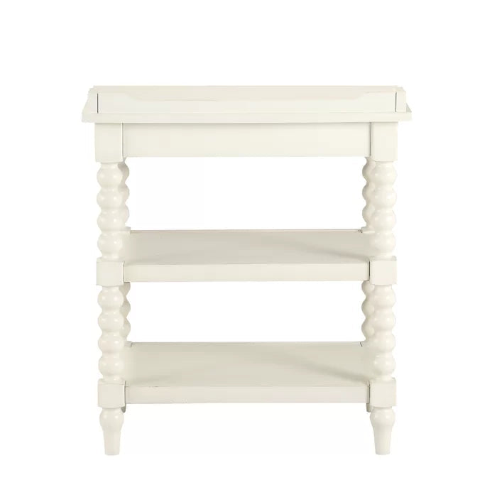 WRINKLE Designer White Sheesham Wood Bedside Table For Home - Furnishiaa -  - 