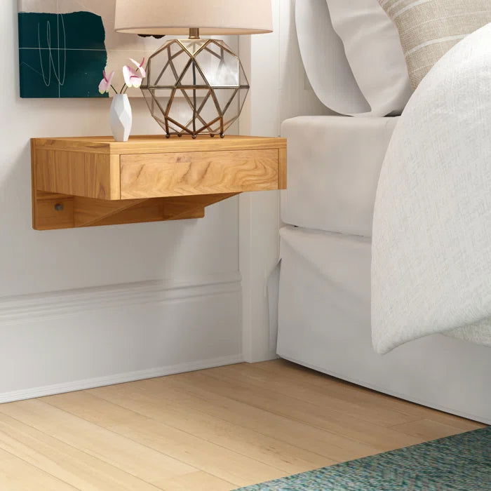 WRINKLE Sheesham Wood Floating Bedside Table With Single Drawer - Furnishiaa -  - 