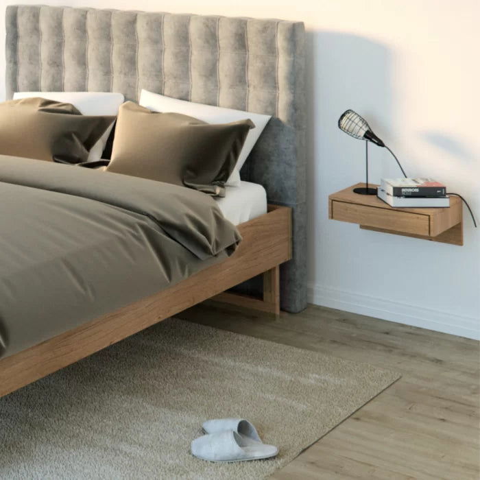 WRINKLE Sheesham Wood Floating Bedside Table With Single Drawer - Furnishiaa -  - 