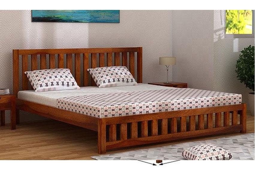 WoodCraft Modern Design Minimal Wooden Bed - Furnishiaa -  - 