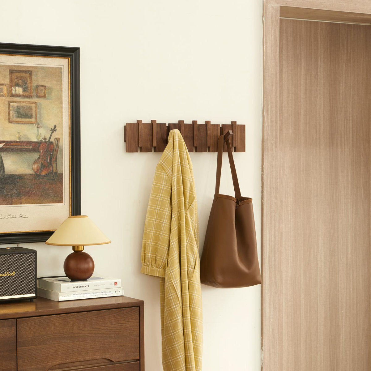 Furnishiaa Heavy-Duty Wooden Wall-Mounted Coat Rack (8 Hooks)