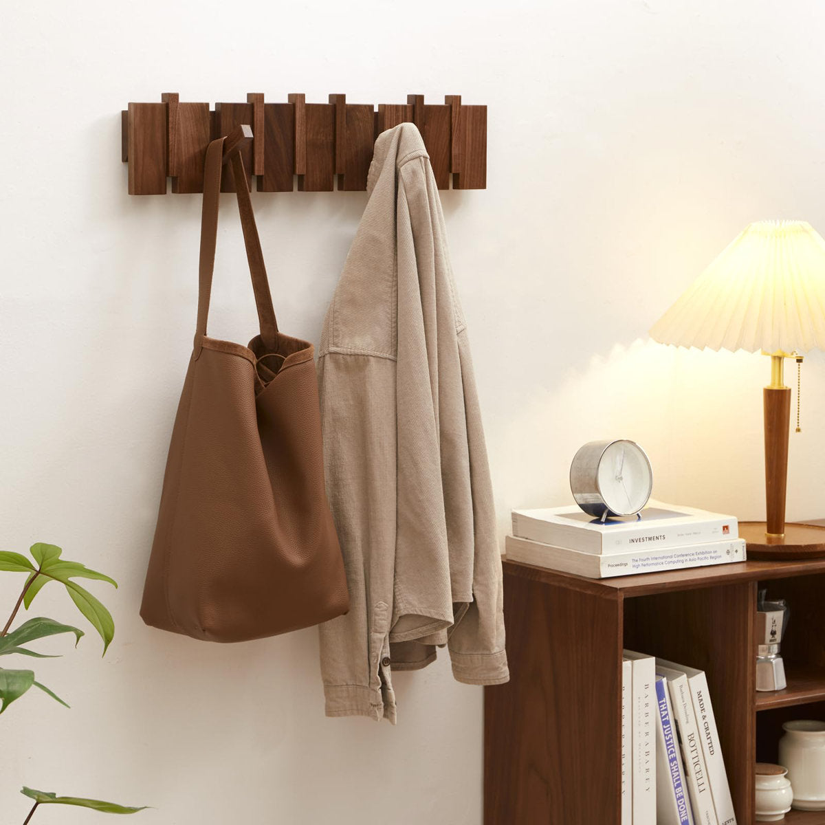 Furnishiaa Heavy-Duty Wooden Wall-Mounted Coat Rack (8 Hooks)