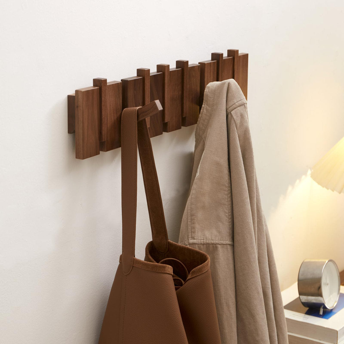 Furnishiaa Heavy-Duty Wooden Wall-Mounted Coat Rack (8 Hooks)