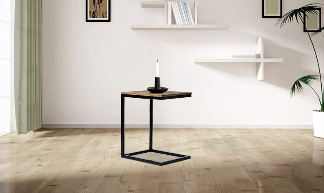 Wooden & Iron C Shape Bedside Night Stand End table Tables for Bedroom & Living Room(Black) - Furnishiaa -  - 