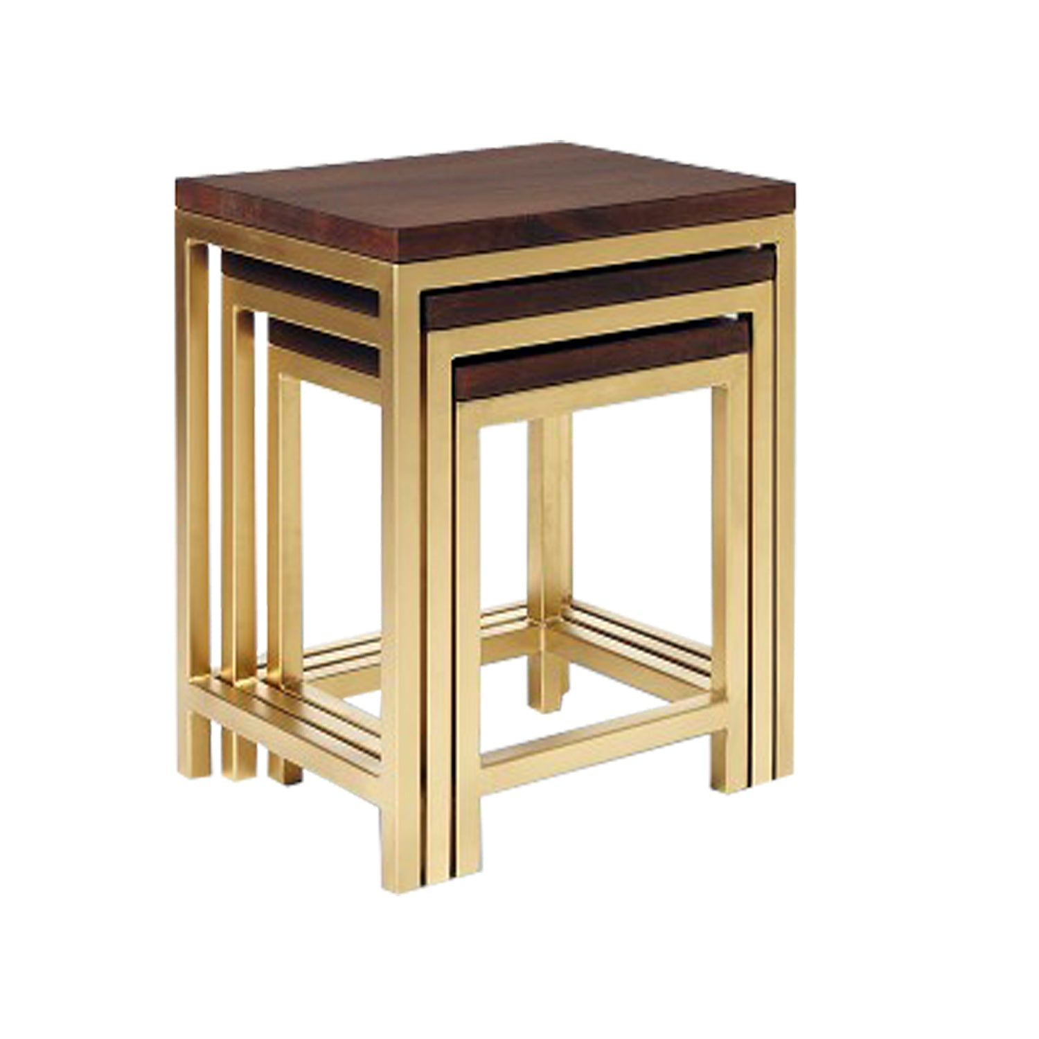 Wooden & Iron Nesting Tables Set of 3 Stools for Home (Golden) - Furnishiaa -  - 
