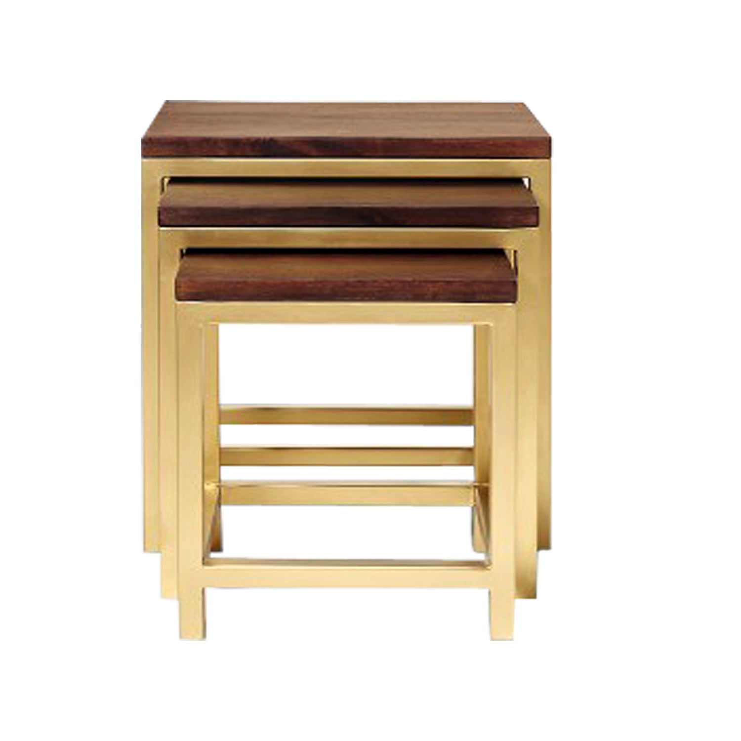 Wooden & Iron Nesting Tables Set of 3 Stools for Home (Golden) - Furnishiaa -  - 