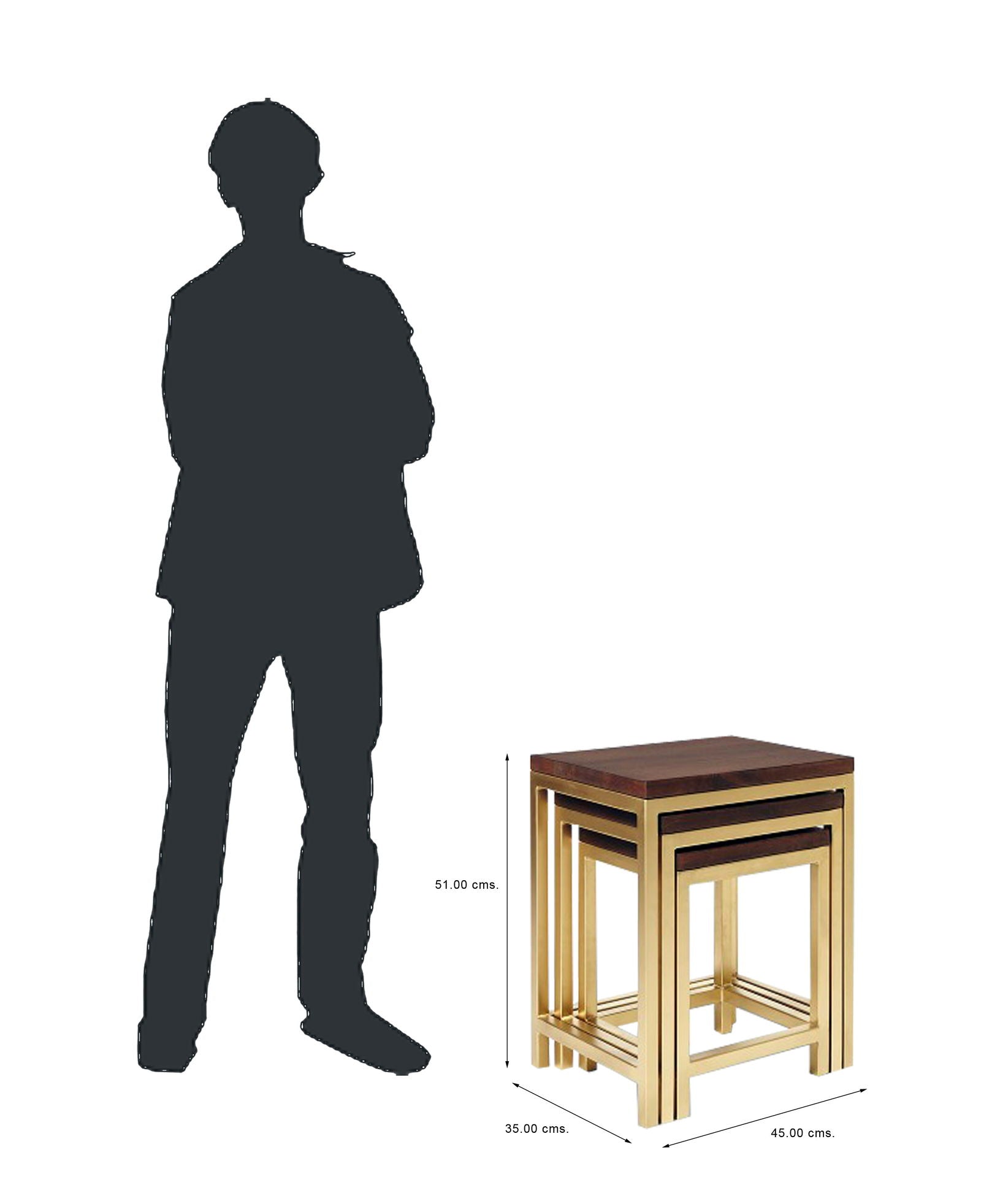 Wooden & Iron Nesting Tables Set of 3 Stools for Home (Golden) - Furnishiaa -  - 