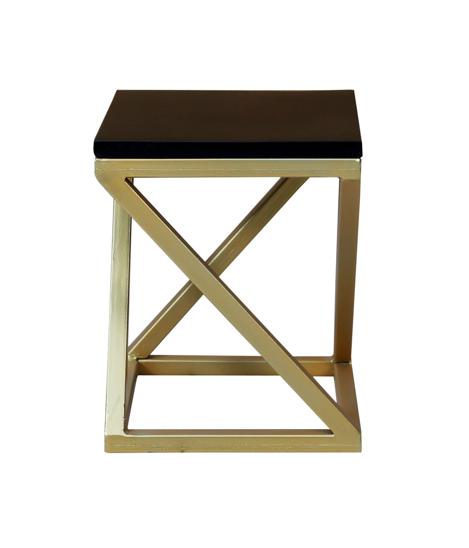 Wooden & Iron Shape Bedside Stool Night Stand Tables for Bedroom & Living Room( Gold ) - Furnishiaa -  - 