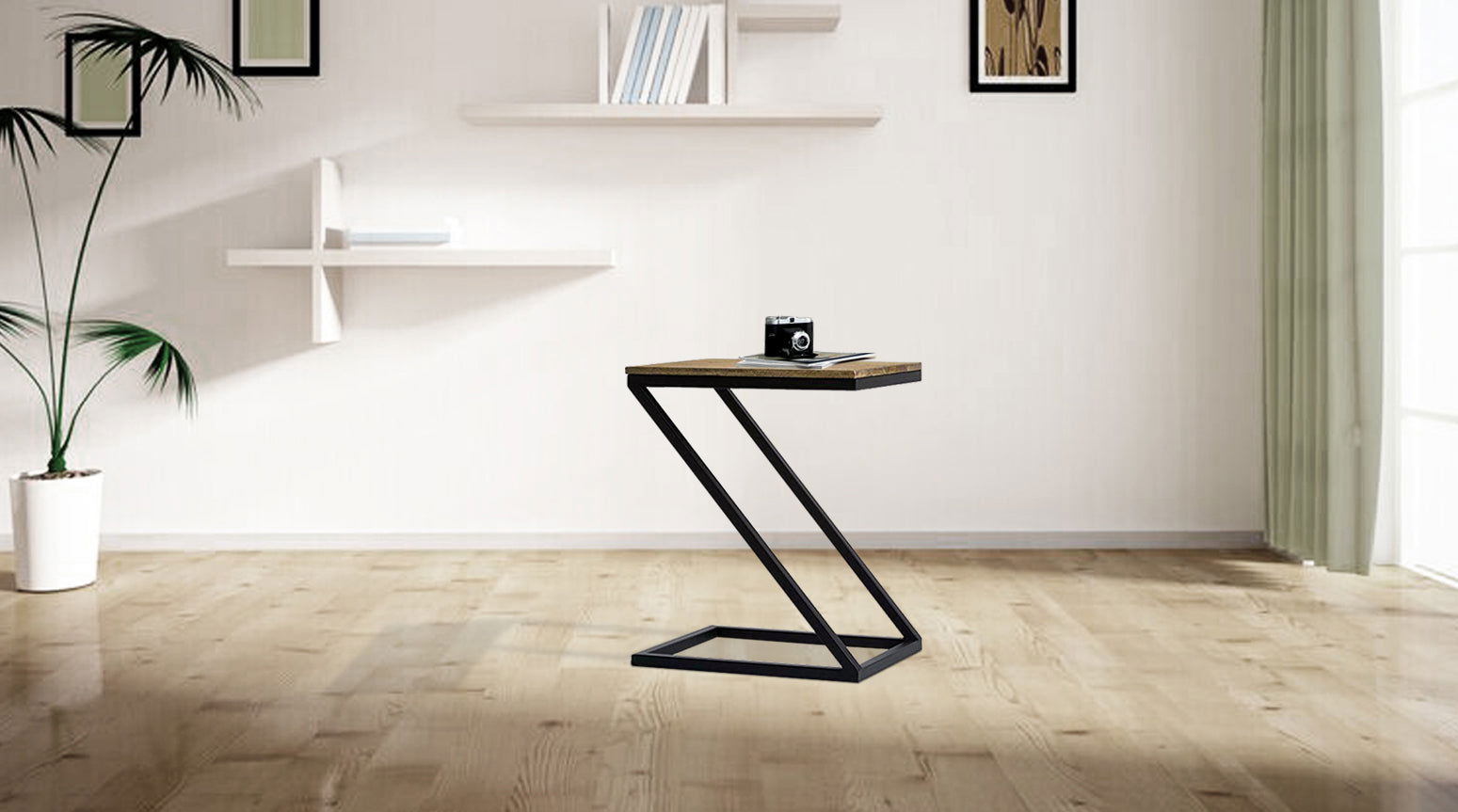 Wooden & Iron Z Shape Bedside Night Stand Tables for Bedroom & Living Room(Black) - Furnishiaa -  - 