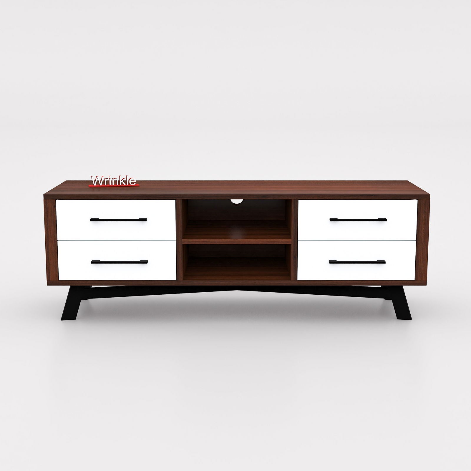 Wrinkle Tv Unit Columbian Walnut With Pu White Drawer In Solid Sheesham Wood With Iron legs - Furnishiaa -  - 