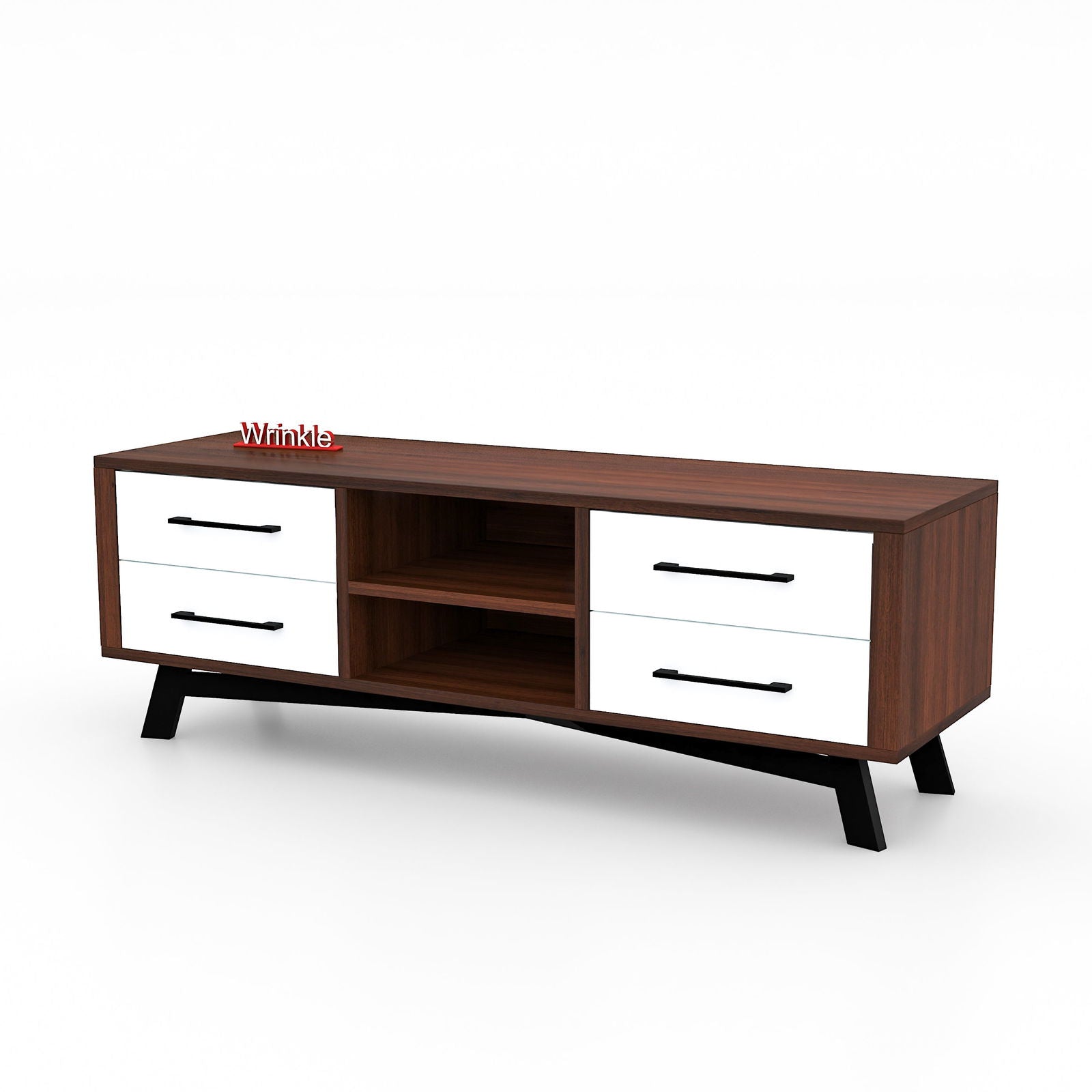 Wrinkle Tv Unit Columbian Walnut With Pu White Drawer In Solid Sheesham Wood With Iron legs - Furnishiaa -  - 