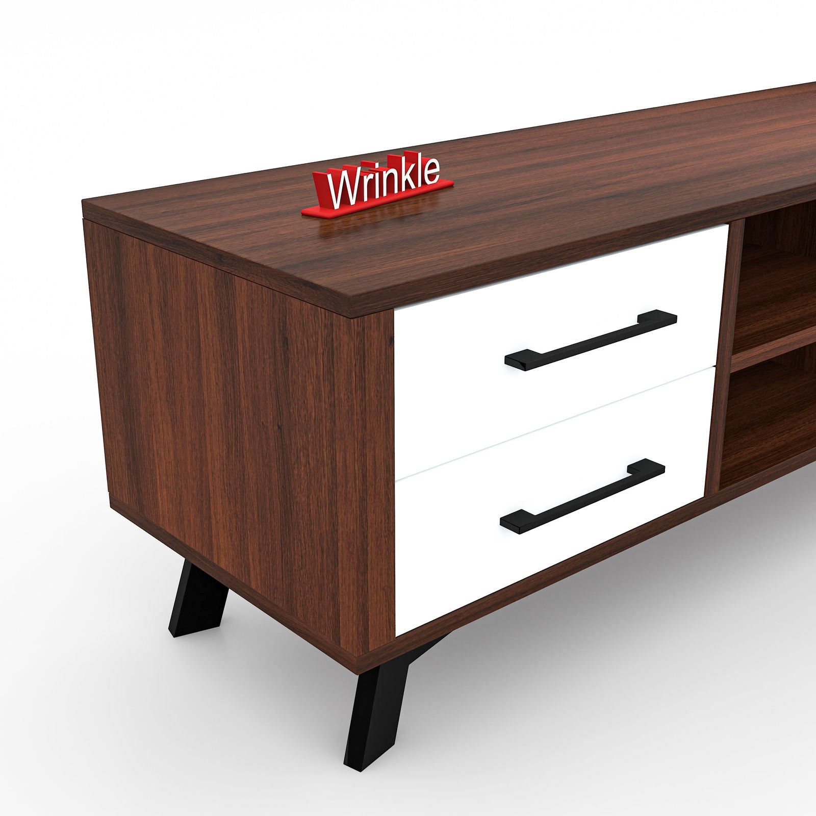 Wrinkle Tv Unit Columbian Walnut With Pu White Drawer In Solid Sheesham Wood With Iron legs - Furnishiaa -  - 