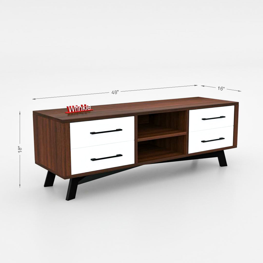 Wrinkle Tv Unit Columbian Walnut With Pu White Drawer In Solid Sheesham Wood With Iron legs - Furnishiaa -  - 