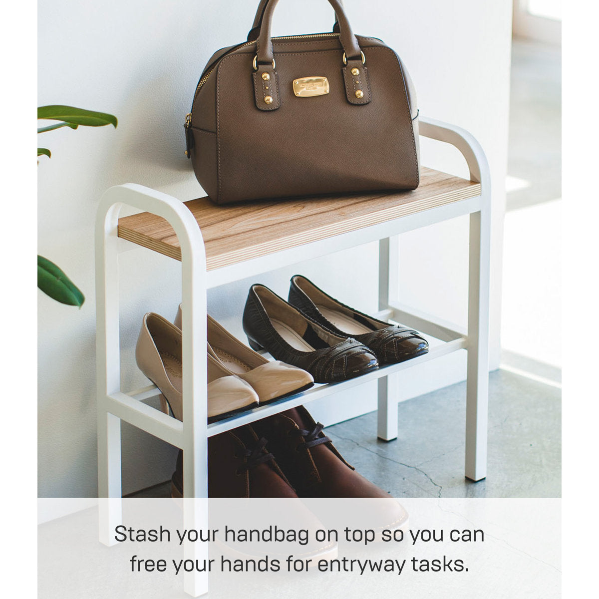 Furnishiaa Modern Shoe Storage Bench with Steel Frame & Wooden Top