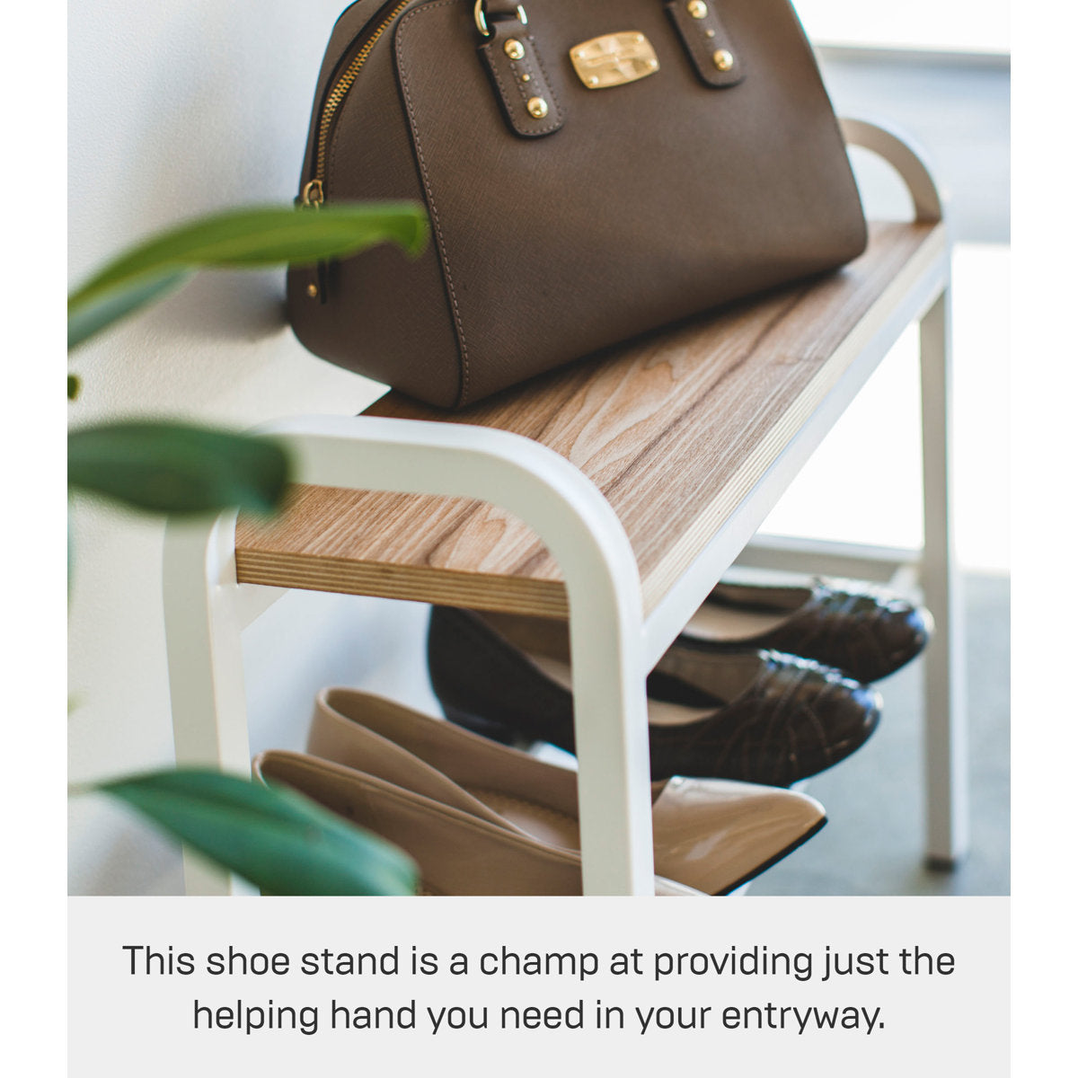 Furnishiaa Modern Shoe Storage Bench with Steel Frame & Wooden Top