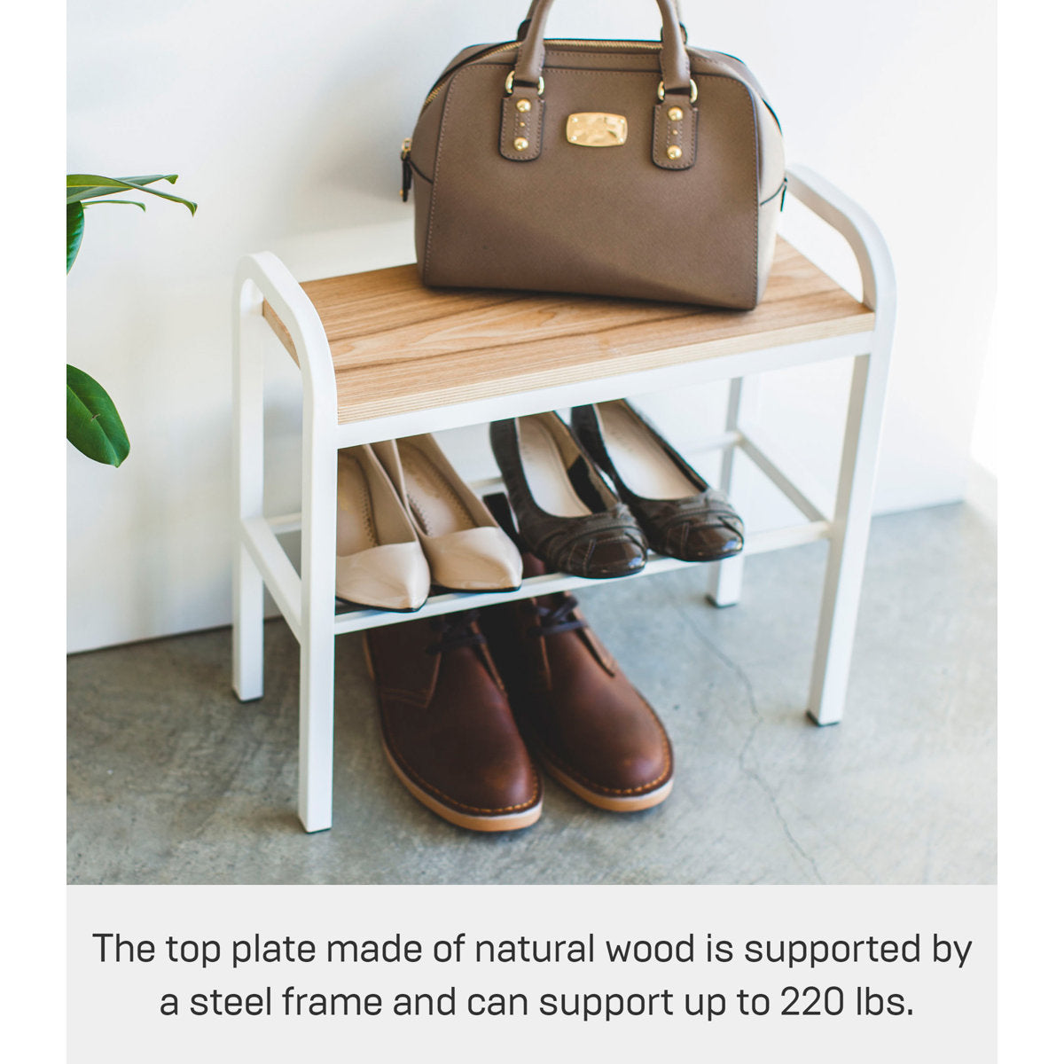 Furnishiaa Modern Shoe Storage Bench with Steel Frame & Wooden Top