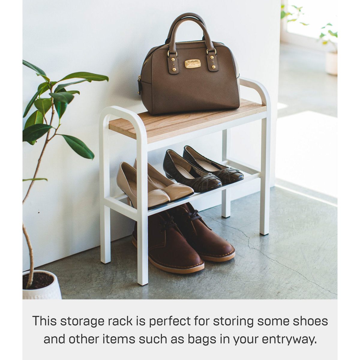 Furnishiaa Modern Shoe Storage Bench with Steel Frame & Wooden Top