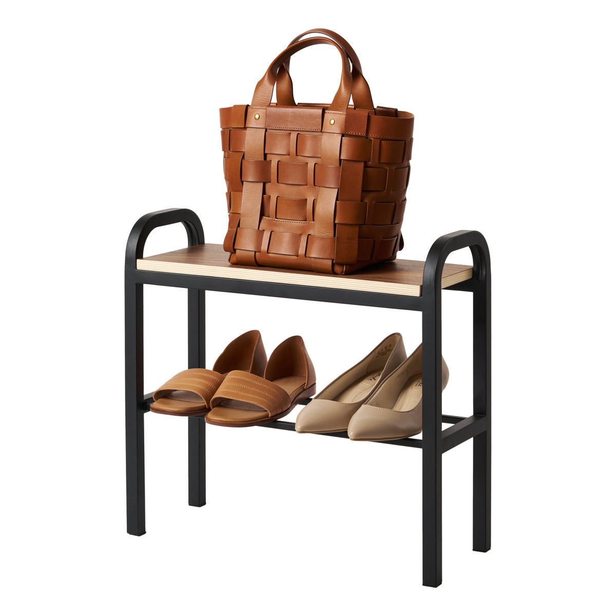 Furnishiaa Modern Shoe Storage Bench with Steel Frame & Wooden Top