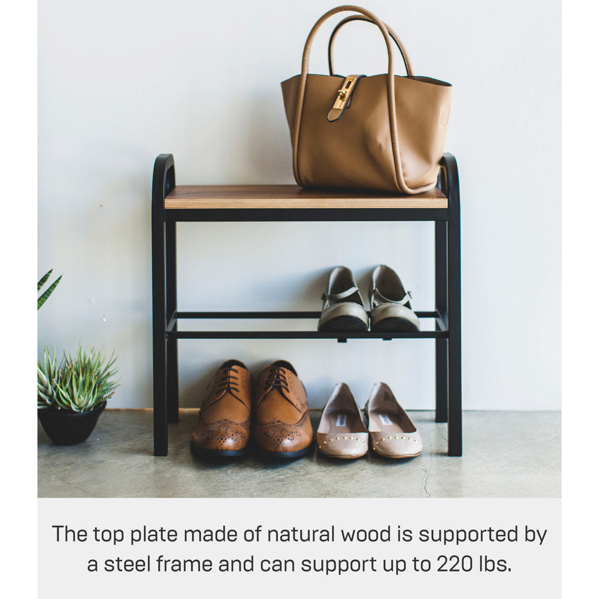 Furnishiaa Modern Shoe Storage Bench with Steel Frame & Wooden Top