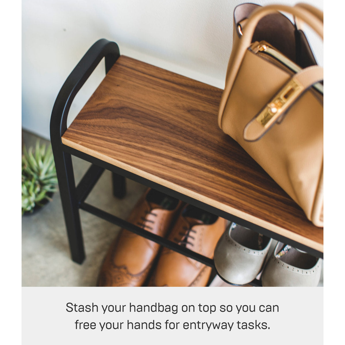 Furnishiaa Modern Shoe Storage Bench with Steel Frame & Wooden Top