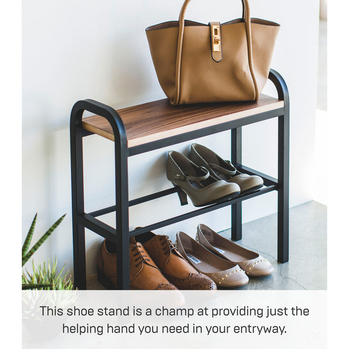Furnishiaa Modern Shoe Storage Bench with Steel Frame & Wooden Top