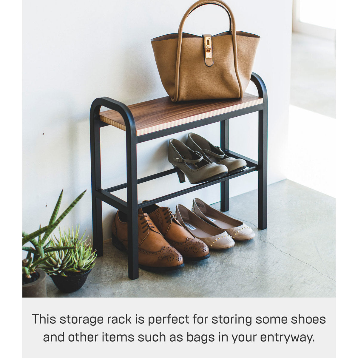 Furnishiaa Modern Shoe Storage Bench with Steel Frame & Wooden Top