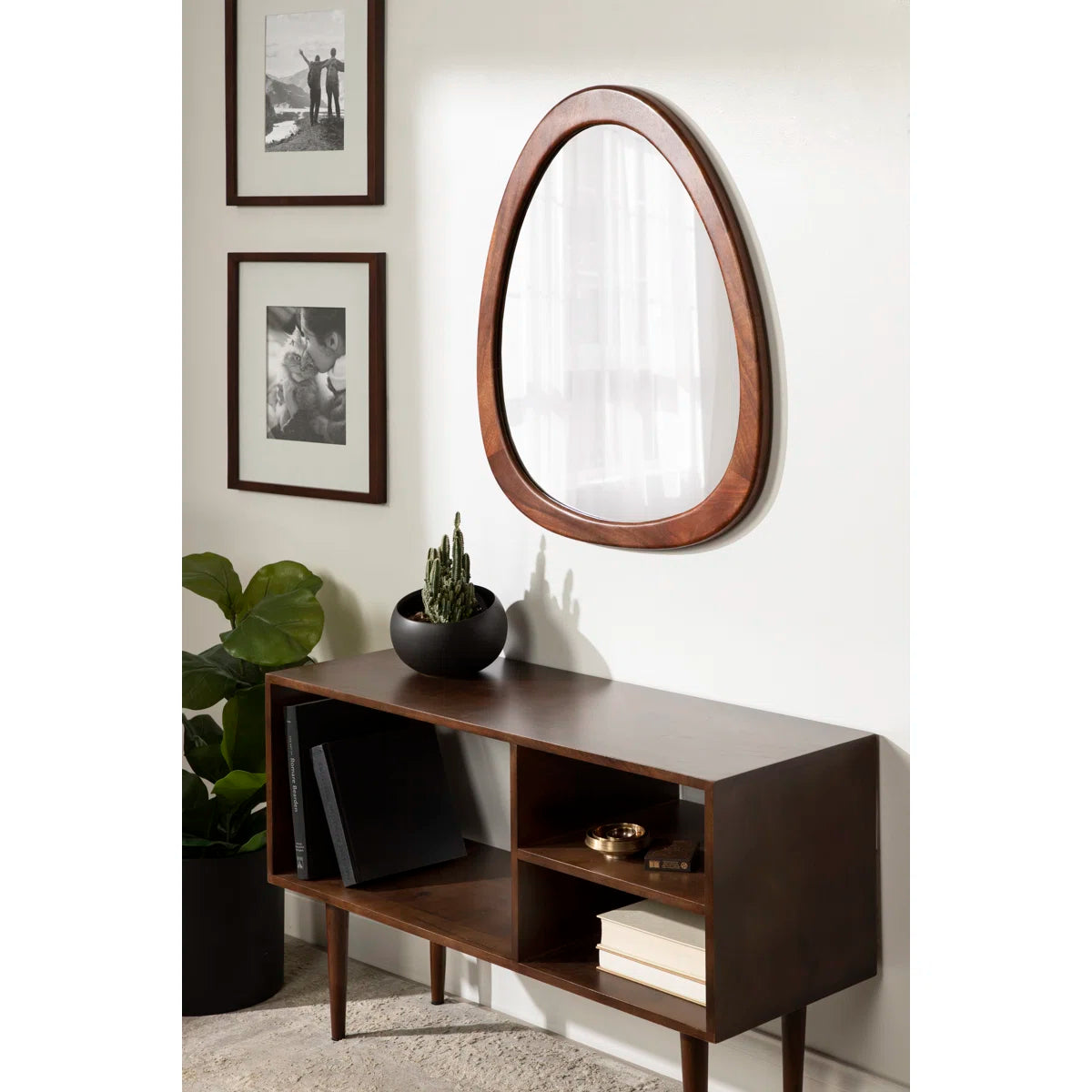 Mid-Century Modern Sheesham Wood Accent Wall Mirror