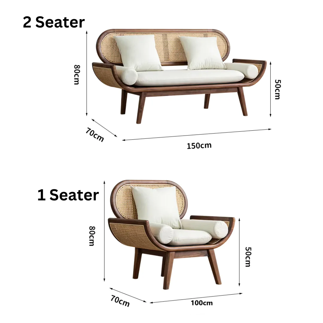 Furnishiaa Solid Wood Curve Handle Natural Cane Sofa