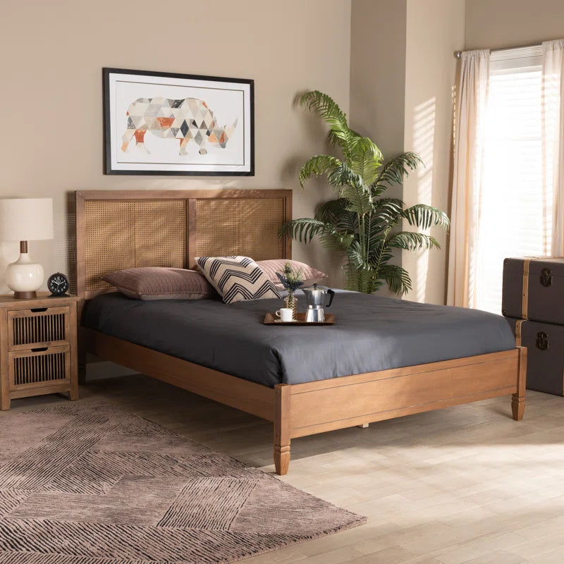 Furnishiaa Solid Wood And Natural Cane Bed