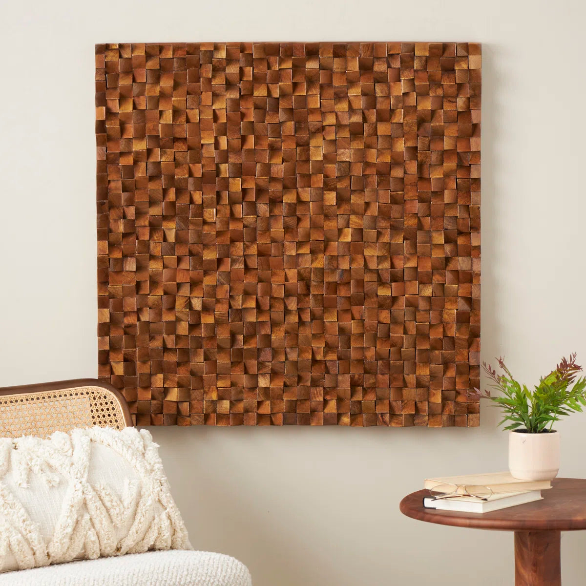 Handcrafted Sheesham Wood 3D Cube Wall Décor – Furnishiaa