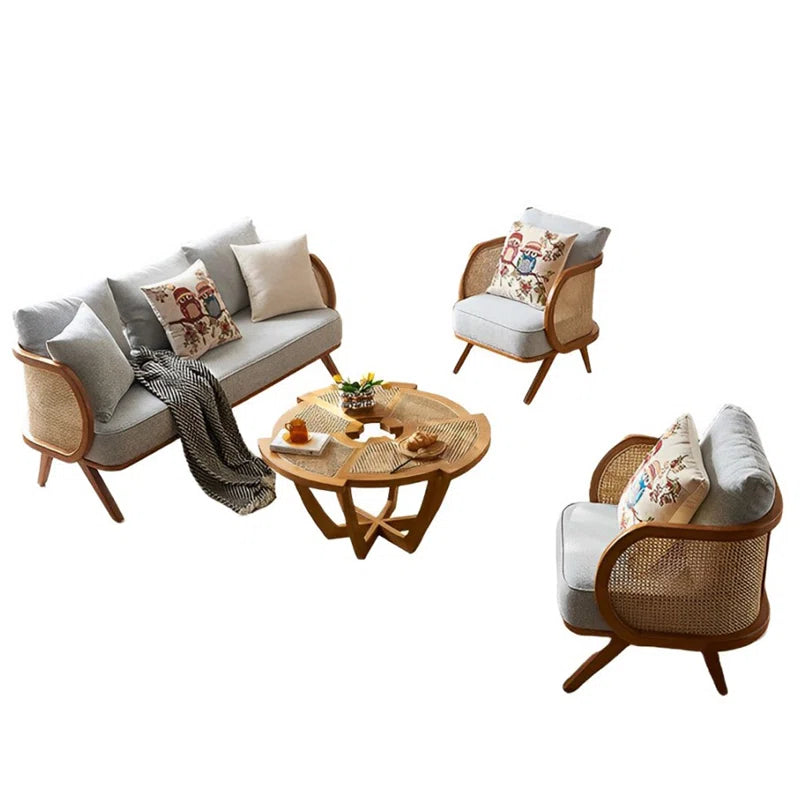 Furnishiaa Natural Rattan Weaving Sofa Set – 3-Seater Sofa, 2 Chairs, Table